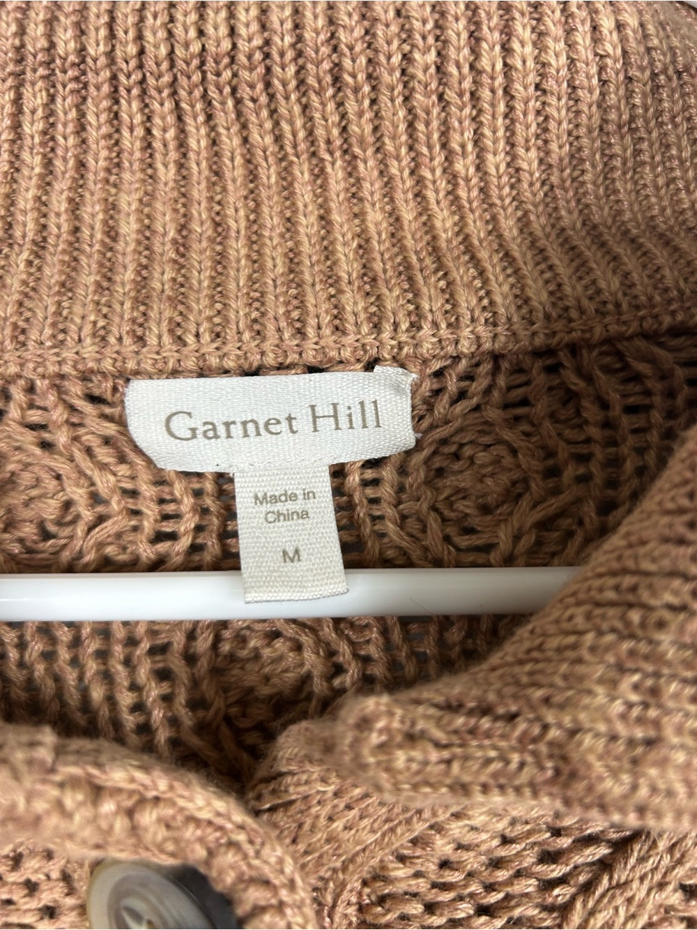Garnet Hill Linen Blend Cable Knit Striped Collared Henley Sweater Size Medium - Picture 6 of 7
